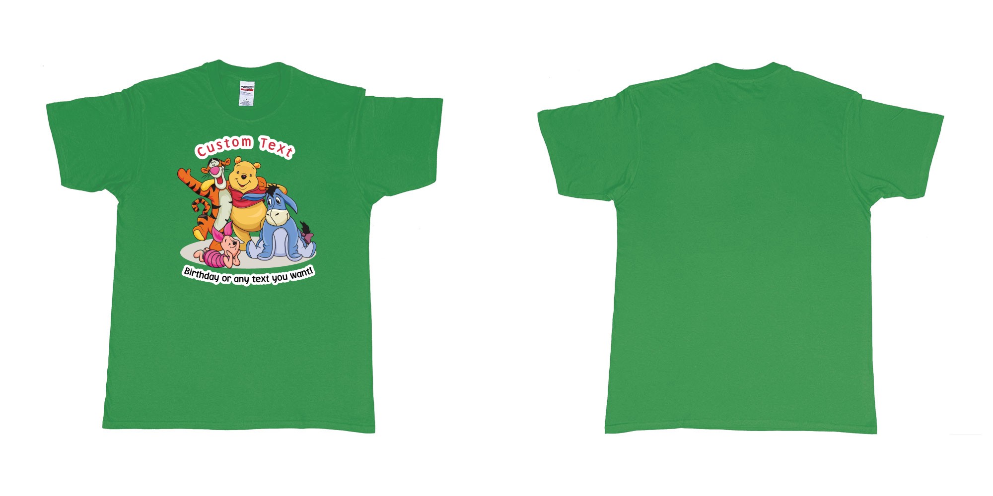 Custom tshirt design winnie the pooh and friend in fabric color irish-green choice your own text made in Bali by The Pirate Way