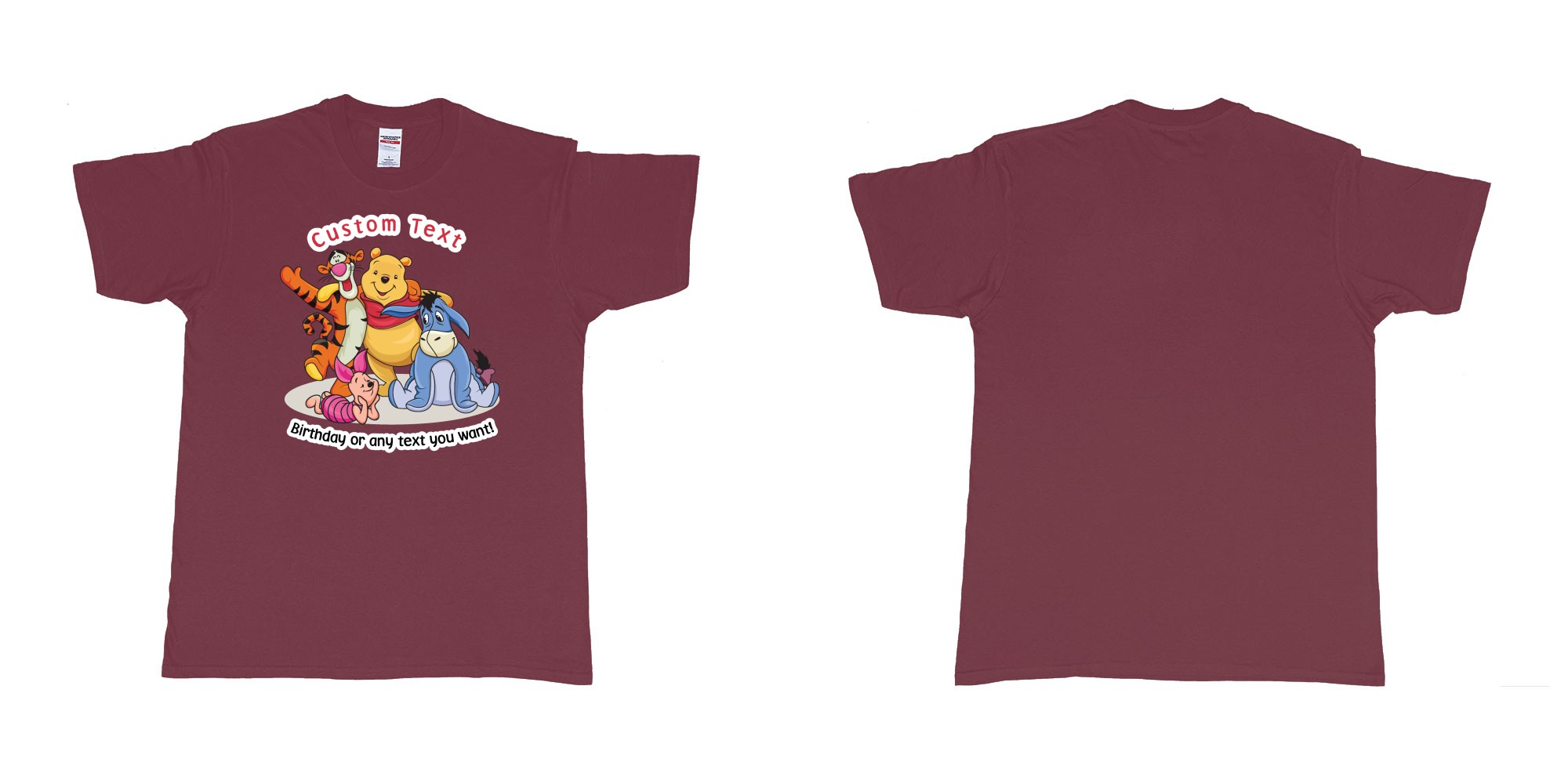 Custom tshirt design winnie the pooh and friend in fabric color marron choice your own text made in Bali by The Pirate Way