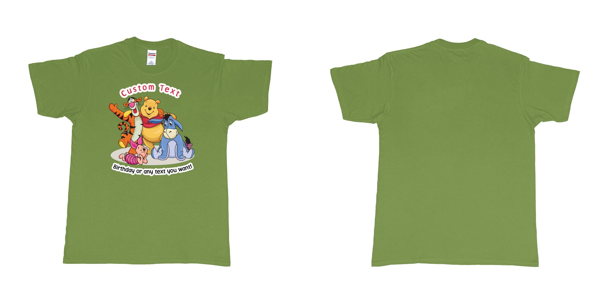 Custom tshirt design winnie the pooh and friend in fabric color military-green choice your own text made in Bali by The Pirate Way
