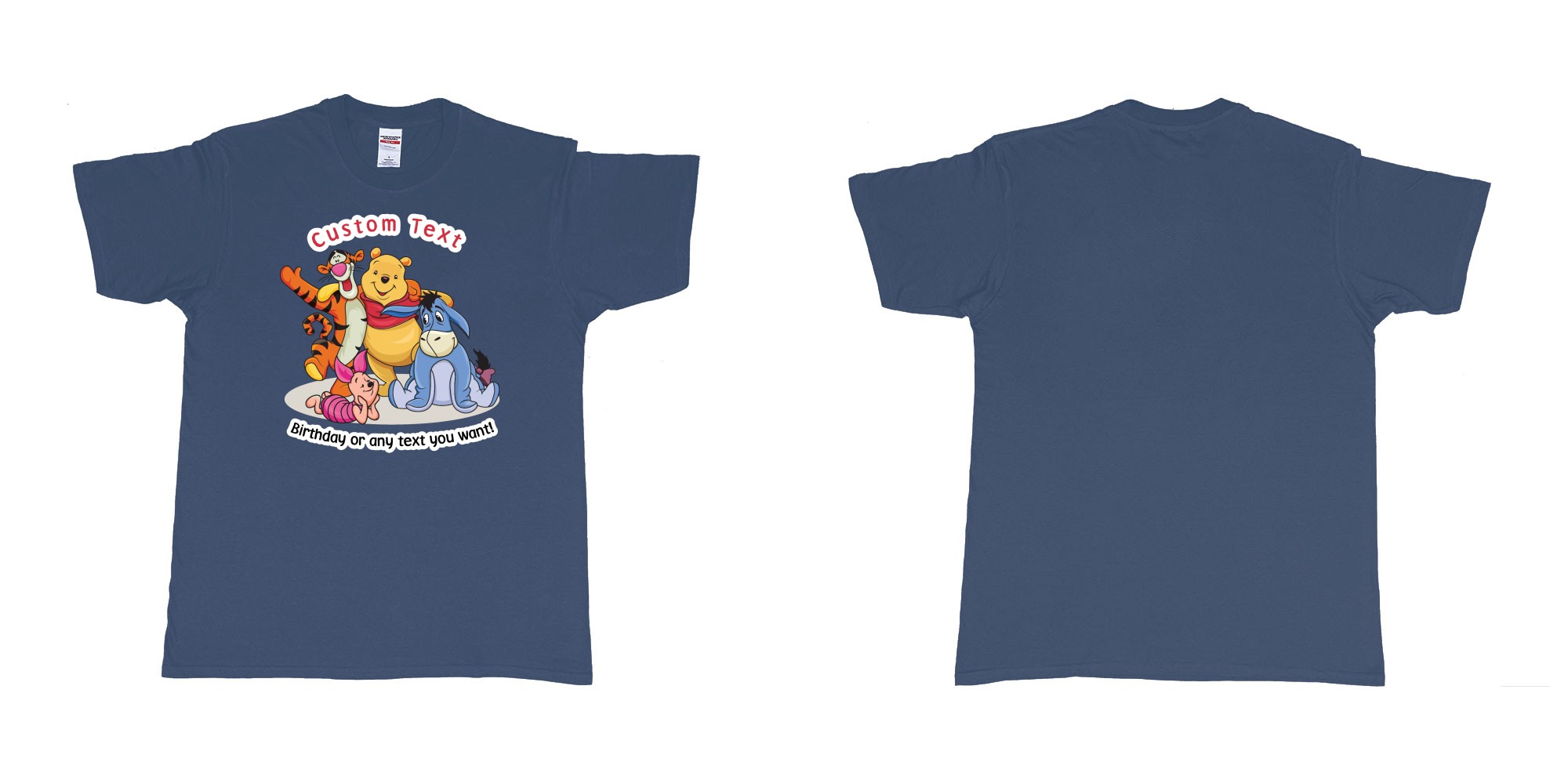Custom tshirt design winnie the pooh and friend in fabric color navy choice your own text made in Bali by The Pirate Way