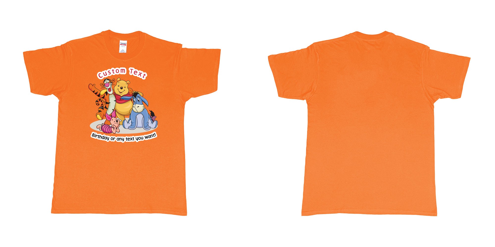Custom tshirt design winnie the pooh and friend in fabric color orange choice your own text made in Bali by The Pirate Way