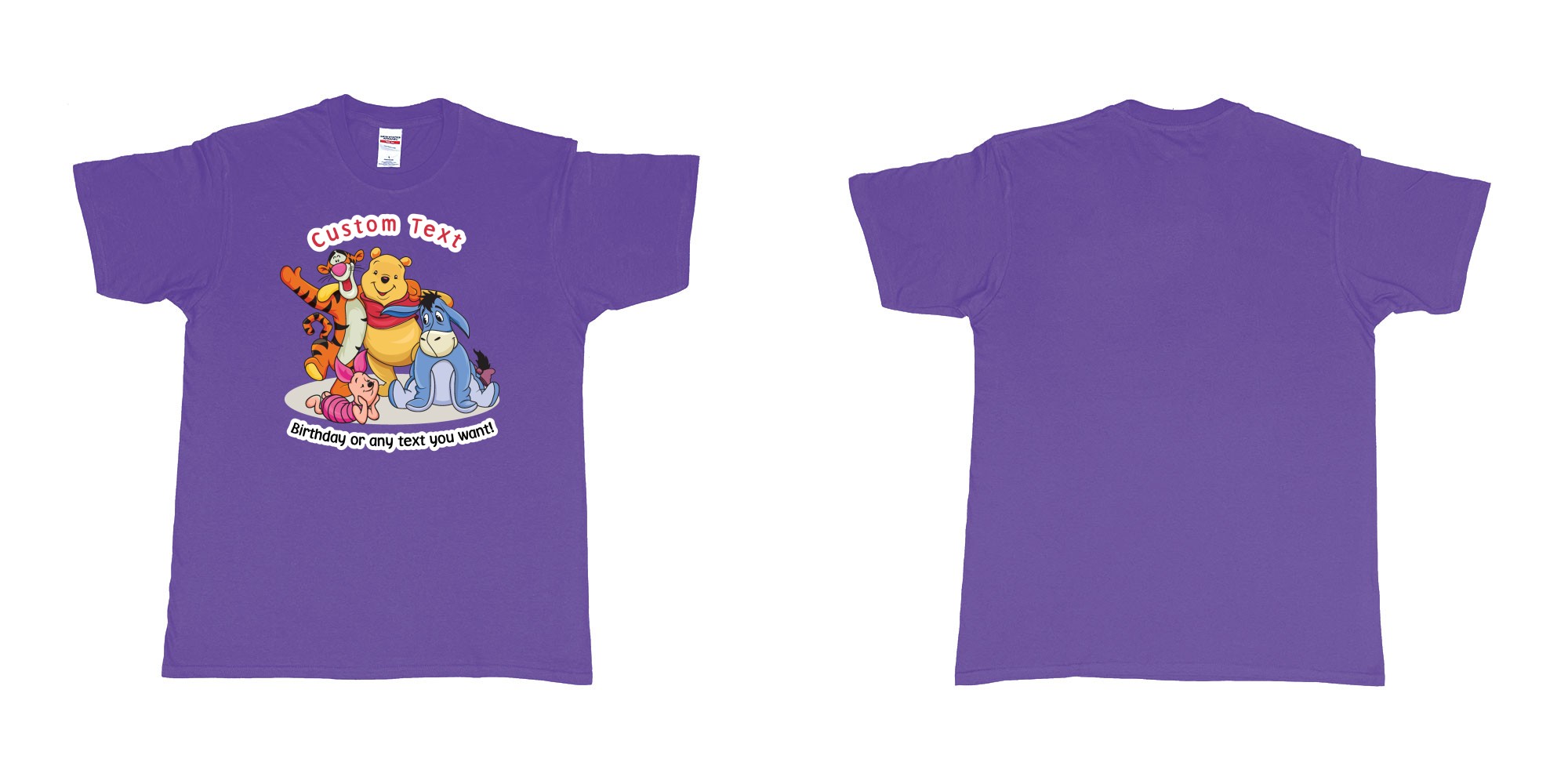 Custom tshirt design winnie the pooh and friend in fabric color purple choice your own text made in Bali by The Pirate Way