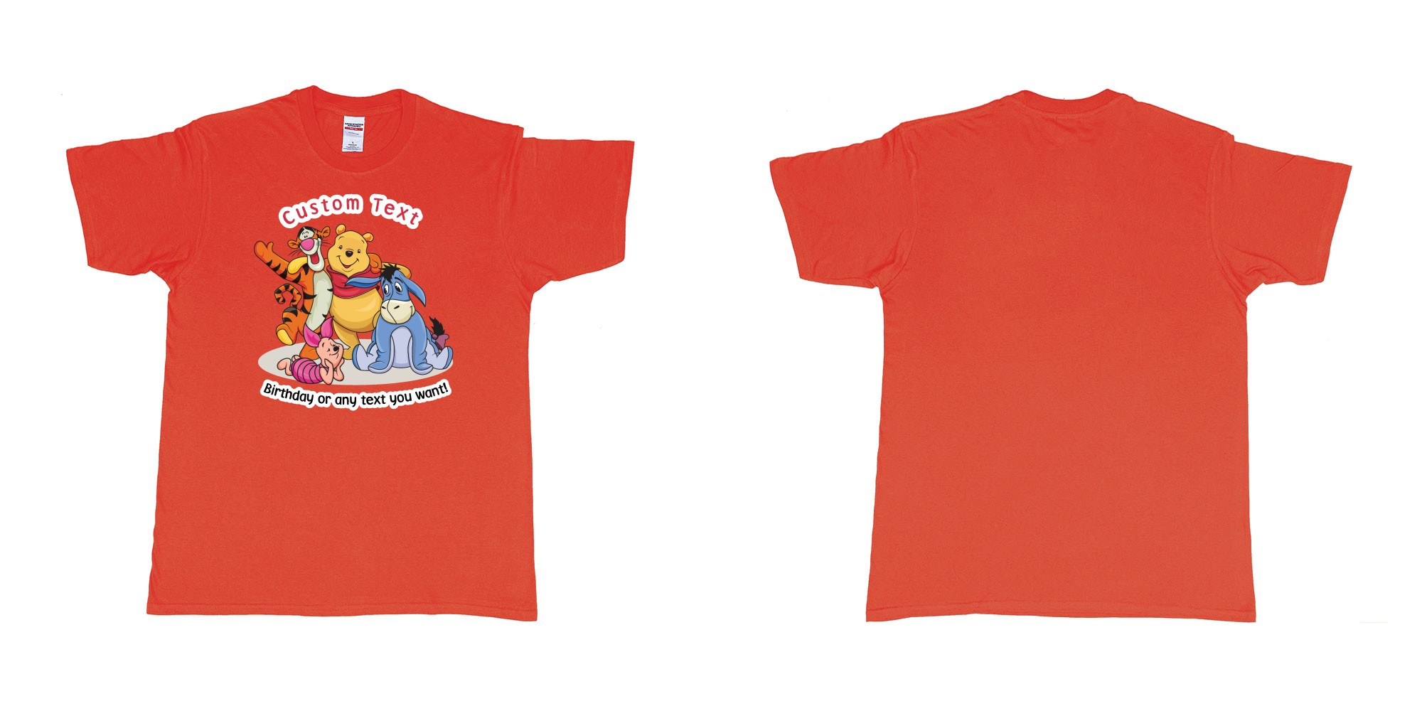 Custom tshirt design winnie the pooh and friend in fabric color red choice your own text made in Bali by The Pirate Way