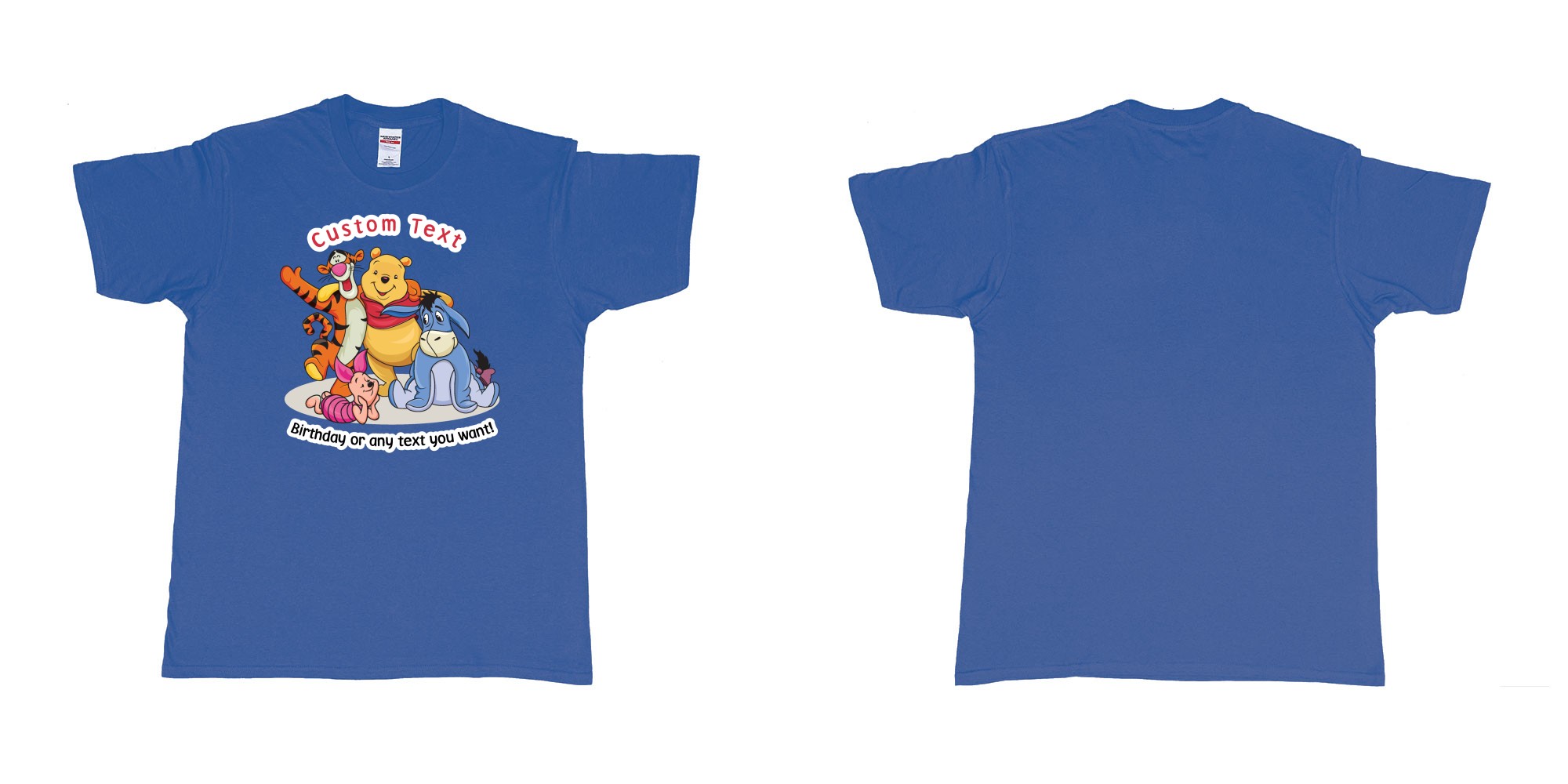 Custom tshirt design winnie the pooh and friend in fabric color royal-blue choice your own text made in Bali by The Pirate Way