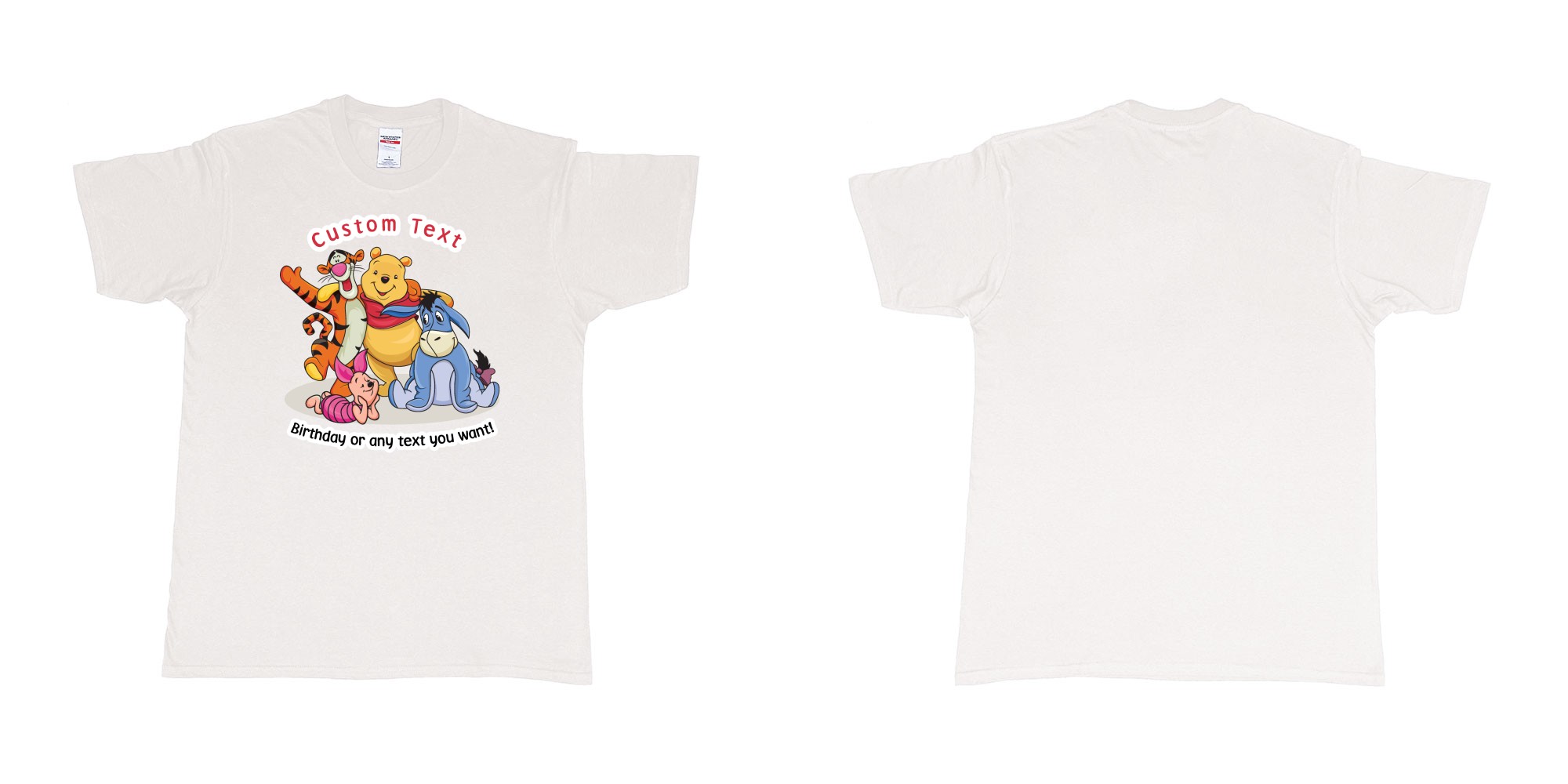 Custom tshirt design winnie the pooh and friend in fabric color white choice your own text made in Bali by The Pirate Way