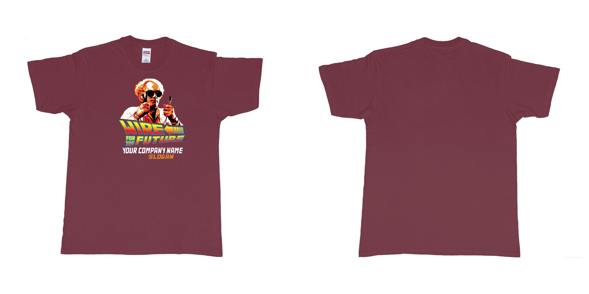 Custom tshirt design wire for the future back to the future electrician sparky in fabric color marron choice your own text made in Bali by The Pirate Way
