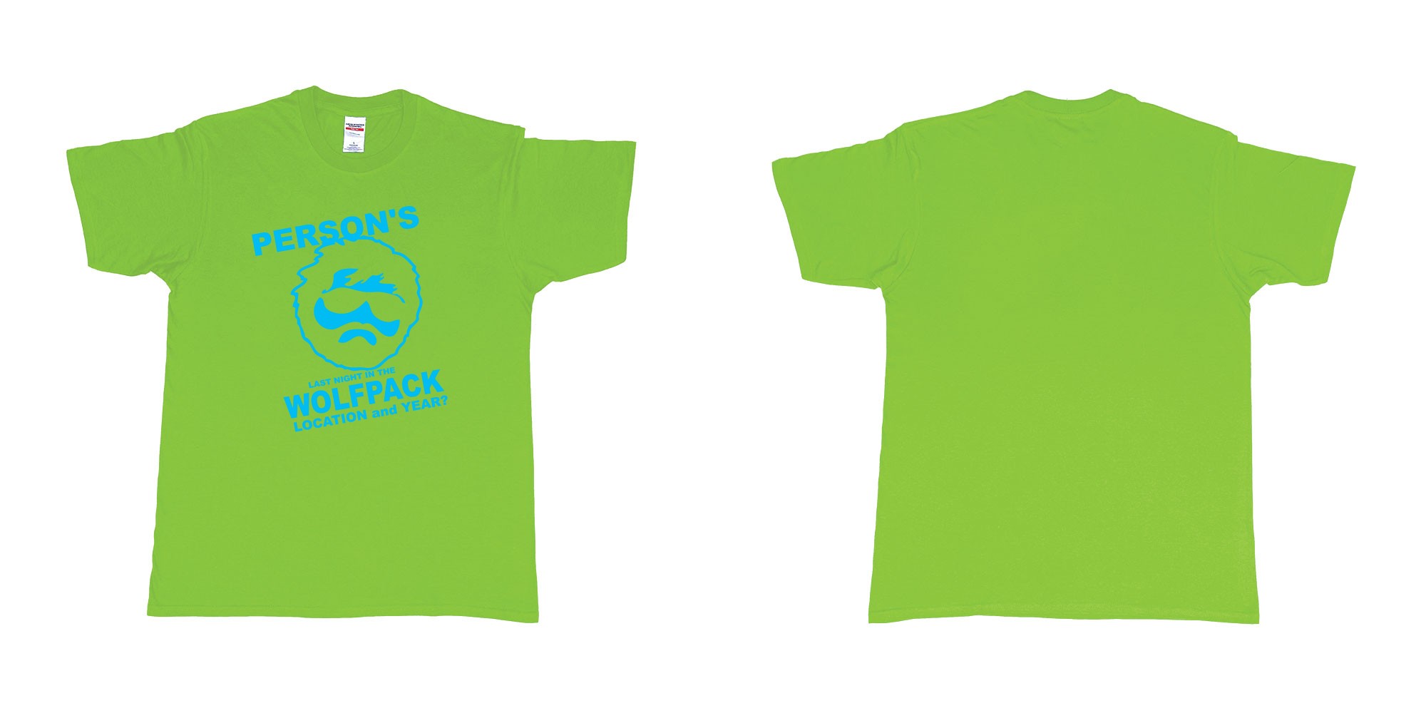 Custom tshirt design wolfpack in fabric color lime choice your own text made in Bali by The Pirate Way