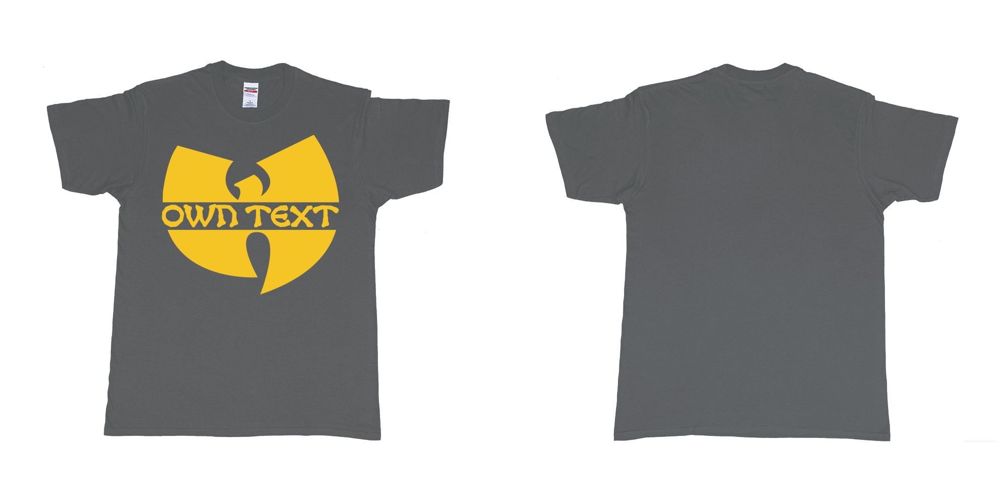 Custom tshirt design wu tang clan logo in fabric color charcoal choice your own text made in Bali by The Pirate Way