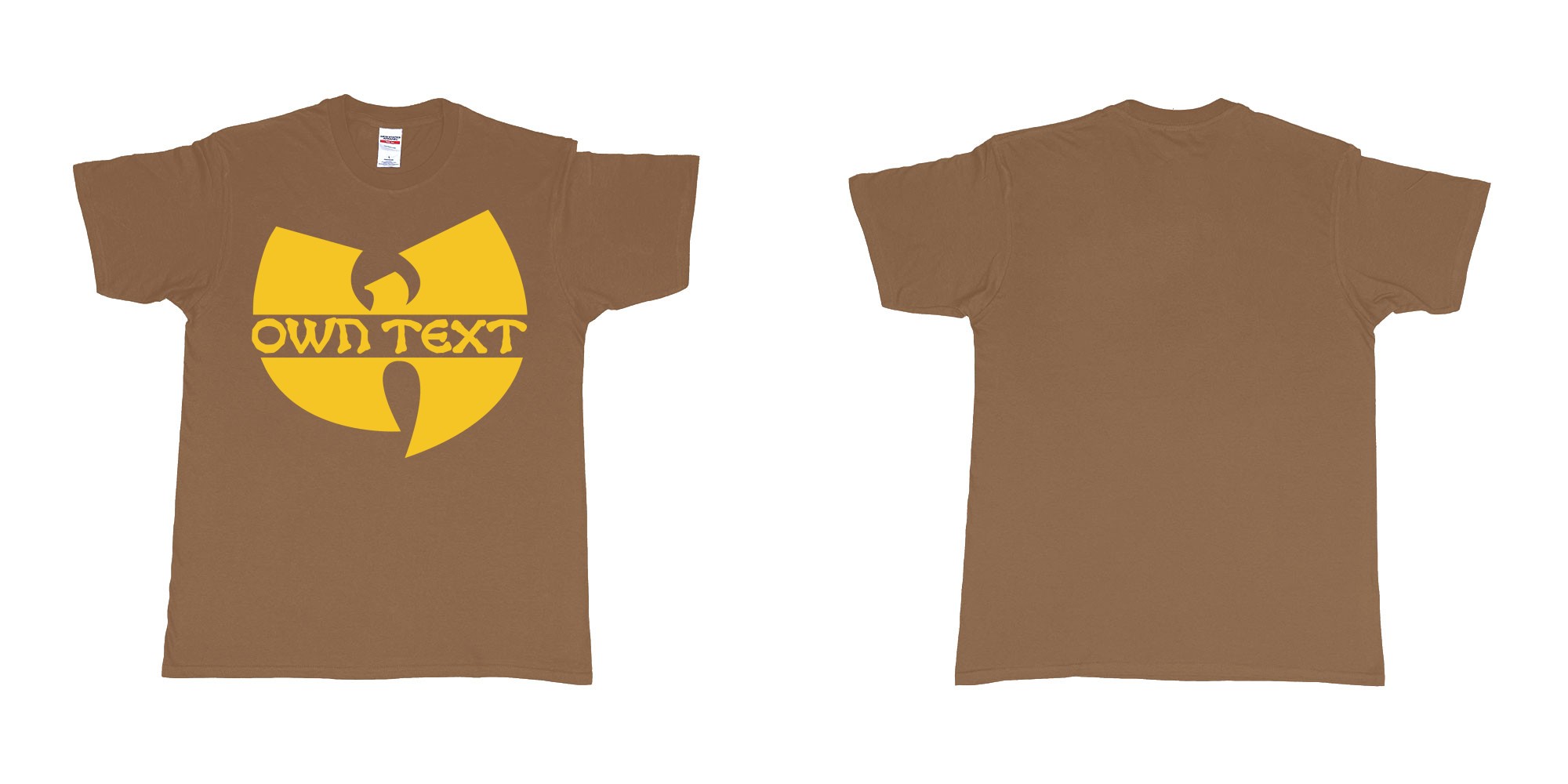 Custom tshirt design wu tang clan logo in fabric color chestnut choice your own text made in Bali by The Pirate Way