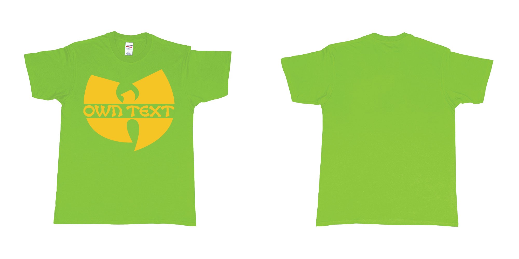 Custom tshirt design wu tang clan logo in fabric color lime choice your own text made in Bali by The Pirate Way