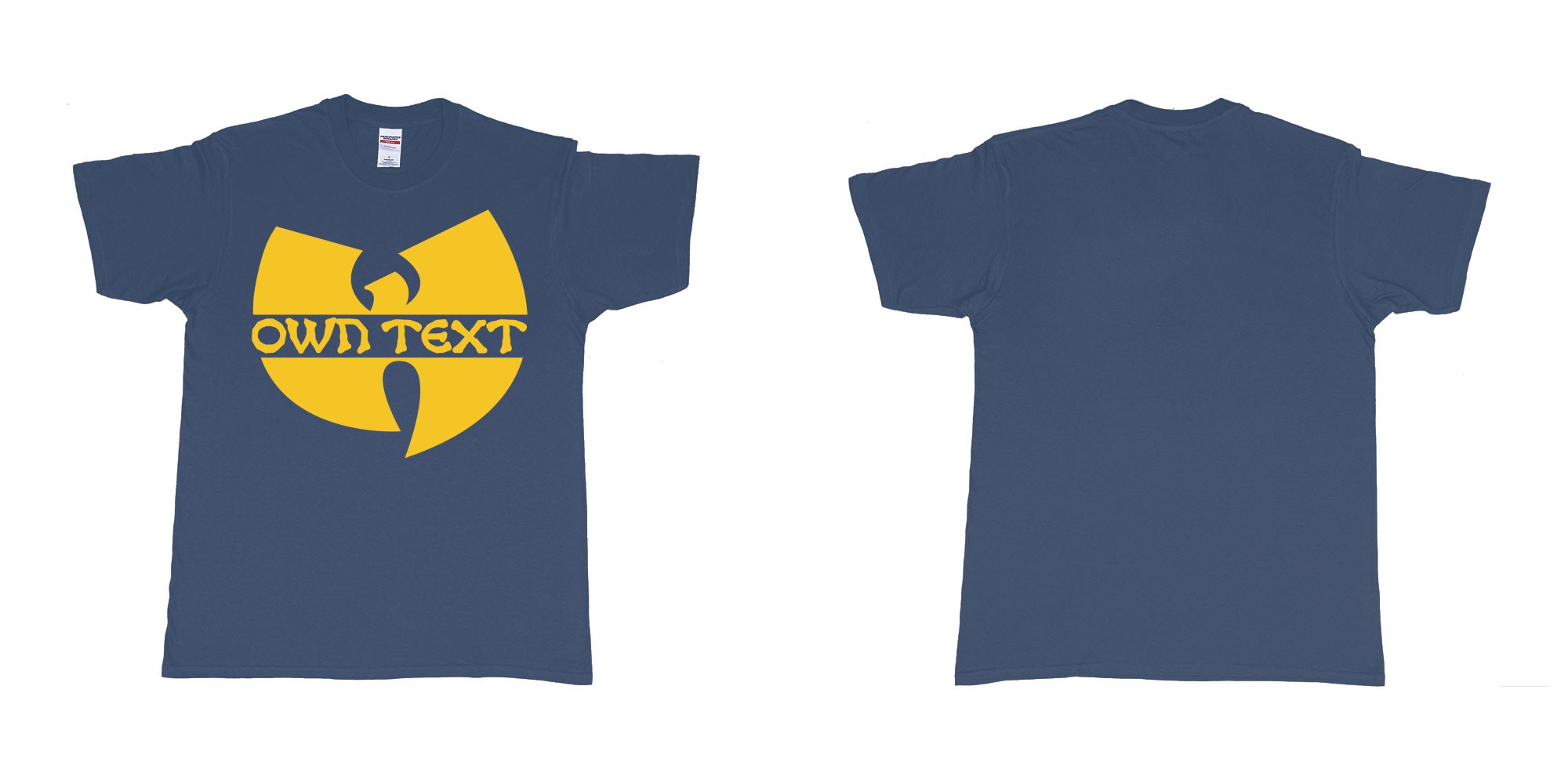Custom tshirt design wu tang clan logo in fabric color navy choice your own text made in Bali by The Pirate Way