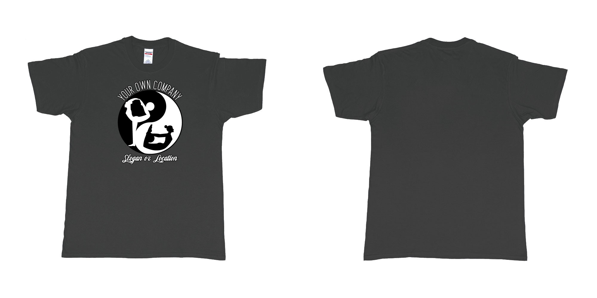 Custom tshirt design yin yang yoga balance custom studio t shirt in fabric color black choice your own text made in Bali by The Pirate Way