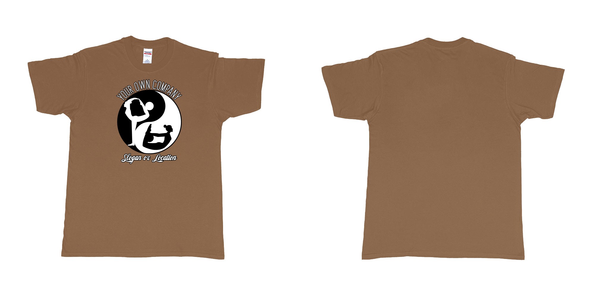 Custom tshirt design yin yang yoga balance custom studio t shirt in fabric color chestnut choice your own text made in Bali by The Pirate Way