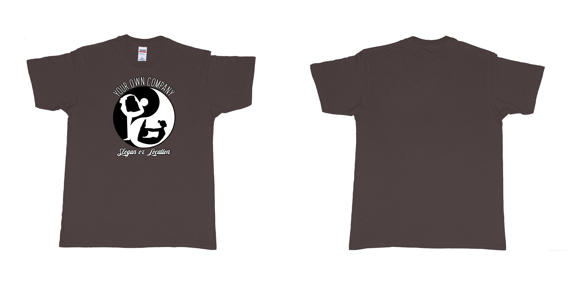Custom tshirt design yin yang yoga balance custom studio t shirt in fabric color dark-chocolate choice your own text made in Bali by The Pirate Way