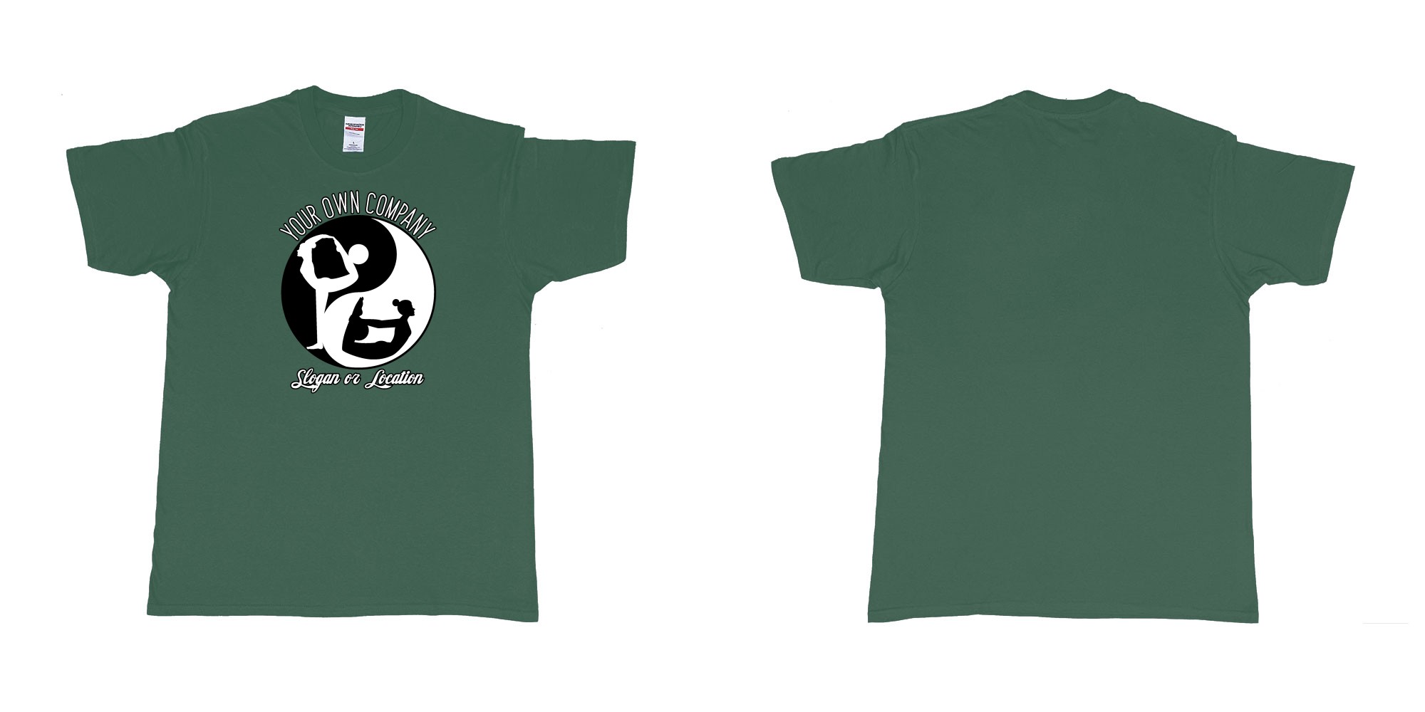 Custom tshirt design yin yang yoga balance custom studio t shirt in fabric color forest-green choice your own text made in Bali by The Pirate Way