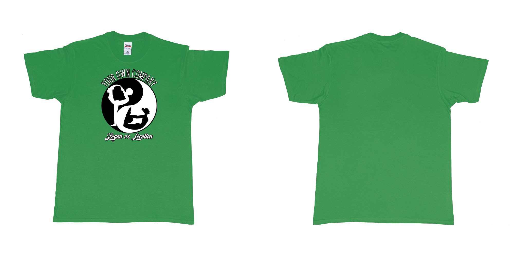 Custom tshirt design yin yang yoga balance custom studio t shirt in fabric color irish-green choice your own text made in Bali by The Pirate Way