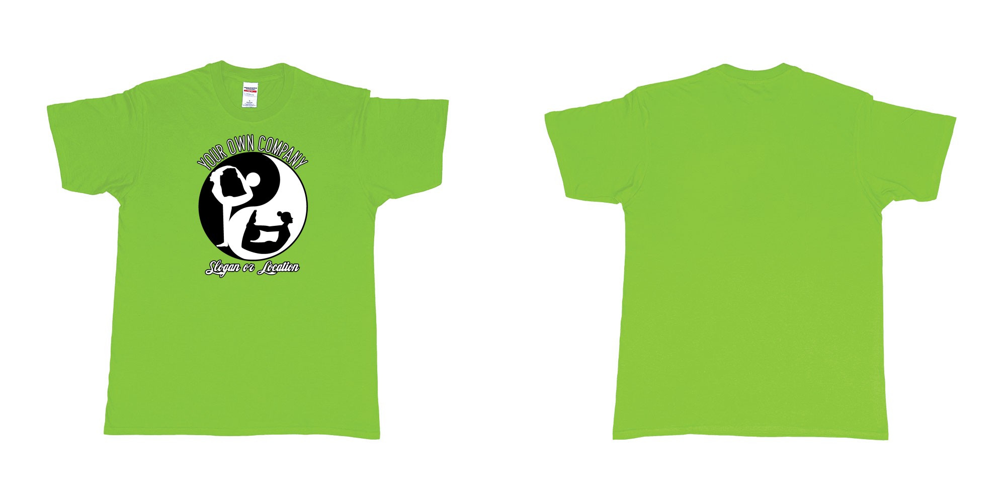 Custom tshirt design yin yang yoga balance custom studio t shirt in fabric color lime choice your own text made in Bali by The Pirate Way