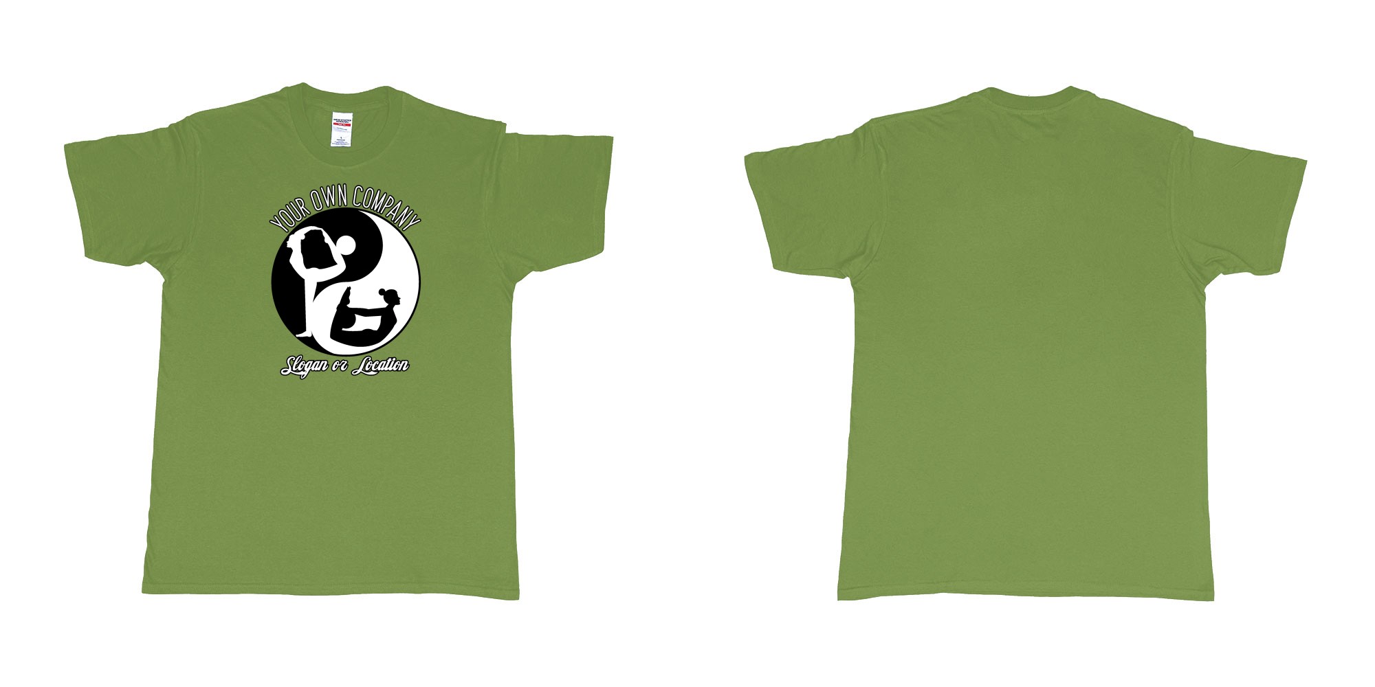 Custom tshirt design yin yang yoga balance custom studio t shirt in fabric color military-green choice your own text made in Bali by The Pirate Way