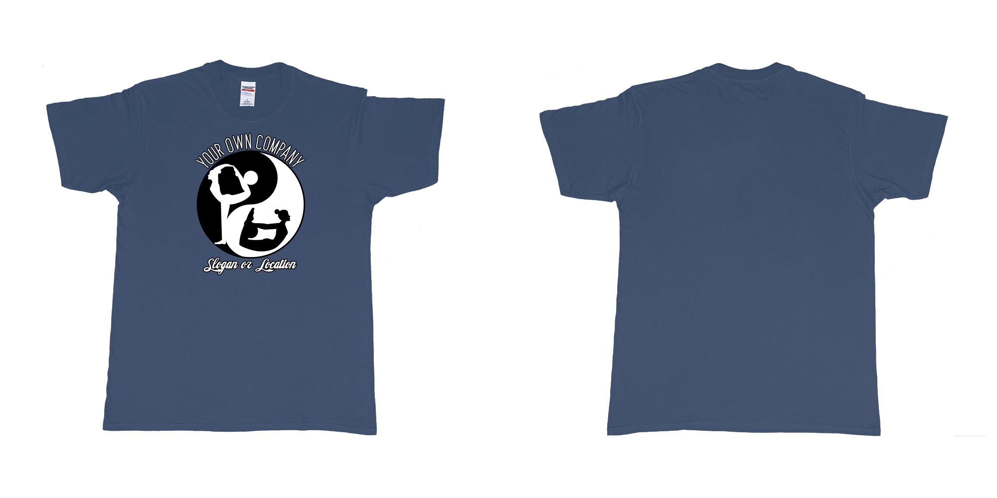 Custom tshirt design yin yang yoga balance custom studio t shirt in fabric color navy choice your own text made in Bali by The Pirate Way