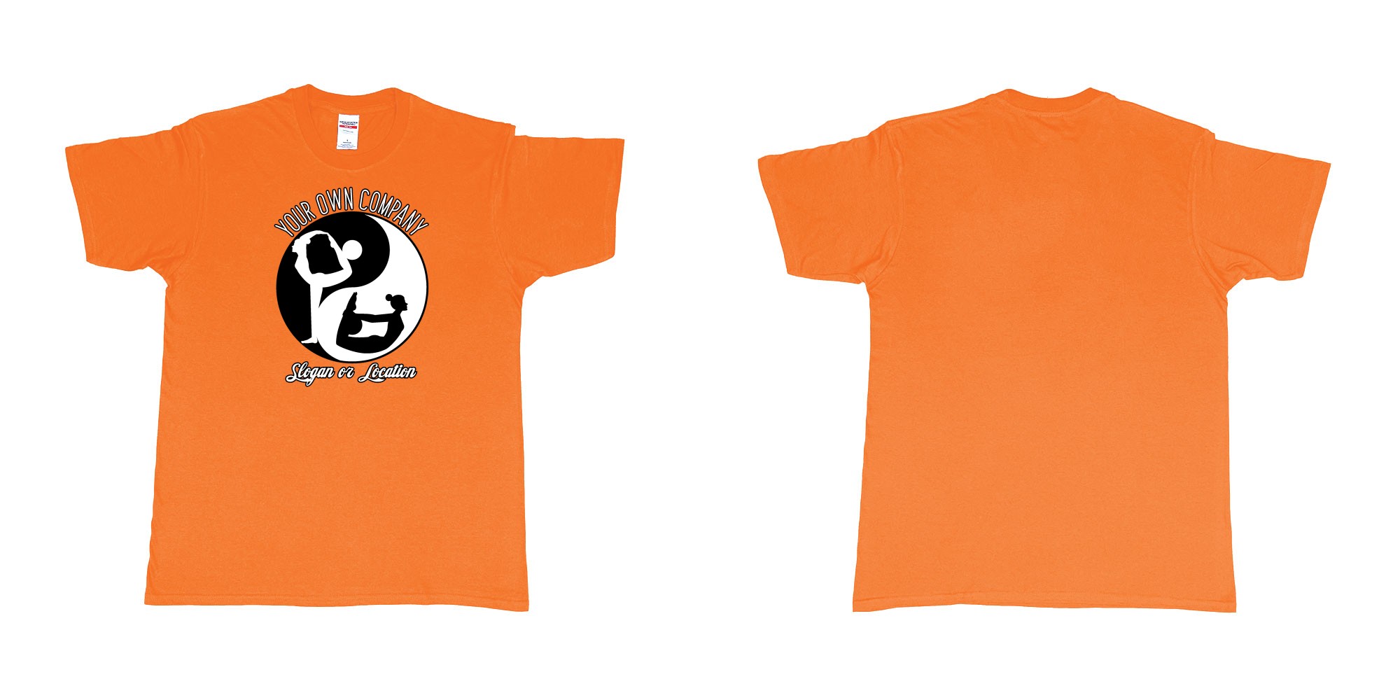 Custom tshirt design yin yang yoga balance custom studio t shirt in fabric color orange choice your own text made in Bali by The Pirate Way