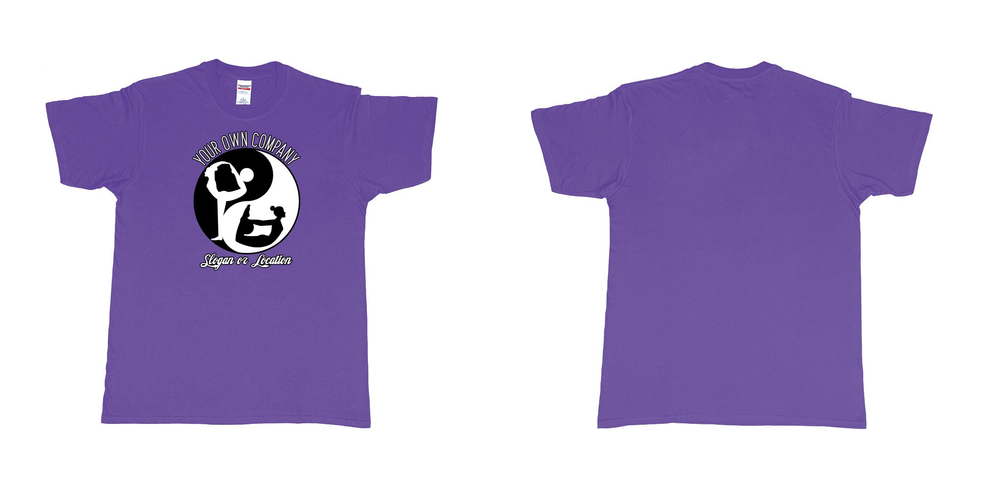 Custom tshirt design yin yang yoga balance custom studio t shirt in fabric color purple choice your own text made in Bali by The Pirate Way