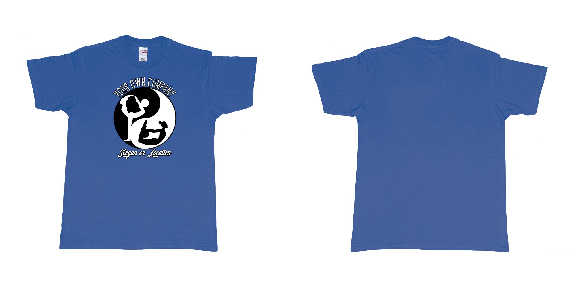 Custom tshirt design yin yang yoga balance custom studio t shirt in fabric color royal-blue choice your own text made in Bali by The Pirate Way