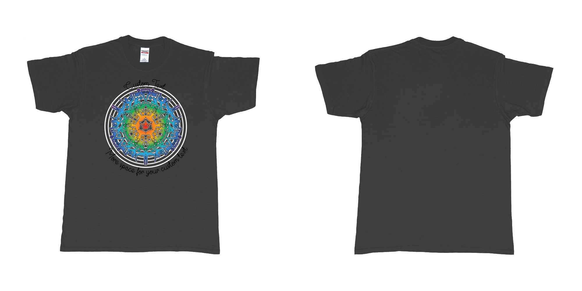 Custom tshirt design yoga mandala in fabric color black choice your own text made in Bali by The Pirate Way
