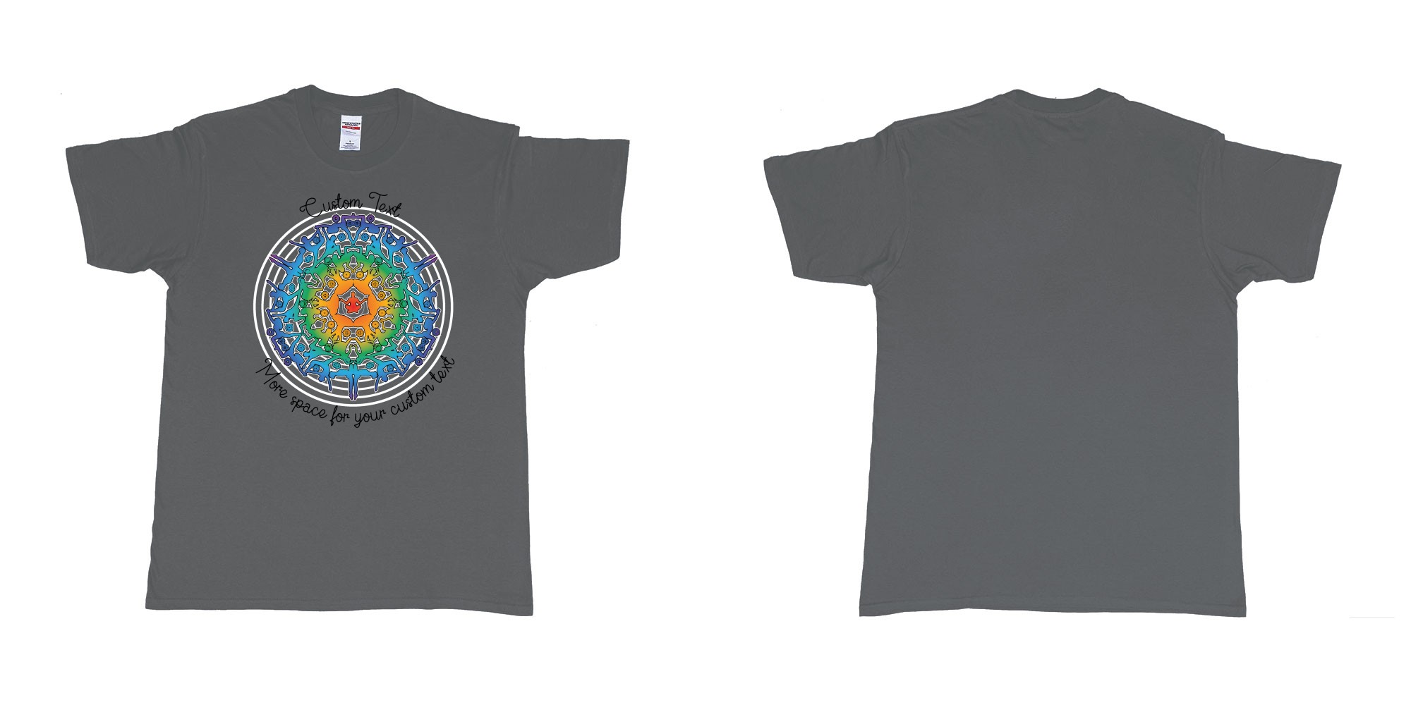 Custom tshirt design yoga mandala in fabric color charcoal choice your own text made in Bali by The Pirate Way