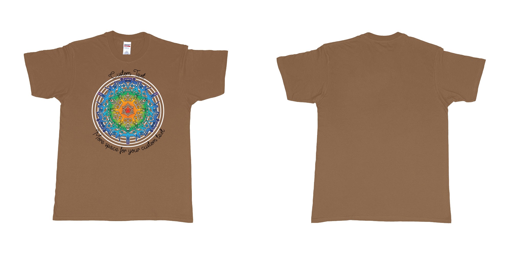 Custom tshirt design yoga mandala in fabric color chestnut choice your own text made in Bali by The Pirate Way