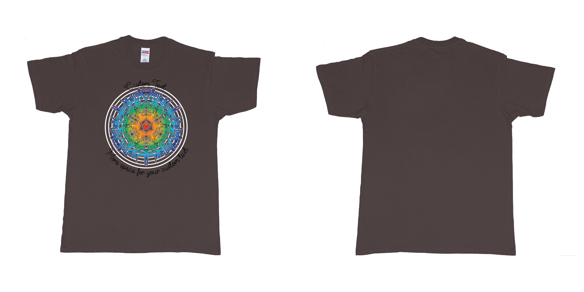 Custom tshirt design yoga mandala in fabric color dark-chocolate choice your own text made in Bali by The Pirate Way
