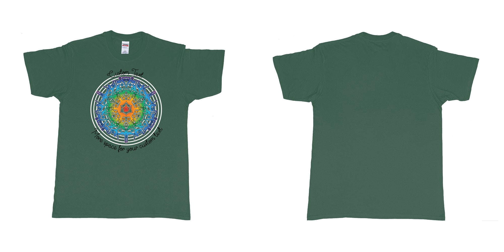 Custom tshirt design yoga mandala in fabric color forest-green choice your own text made in Bali by The Pirate Way