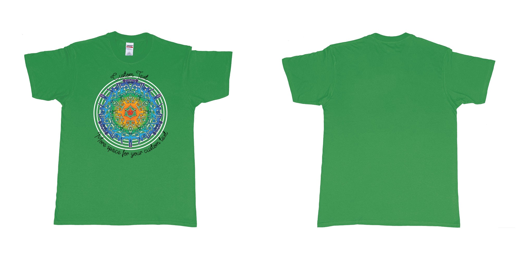 Custom tshirt design yoga mandala in fabric color irish-green choice your own text made in Bali by The Pirate Way