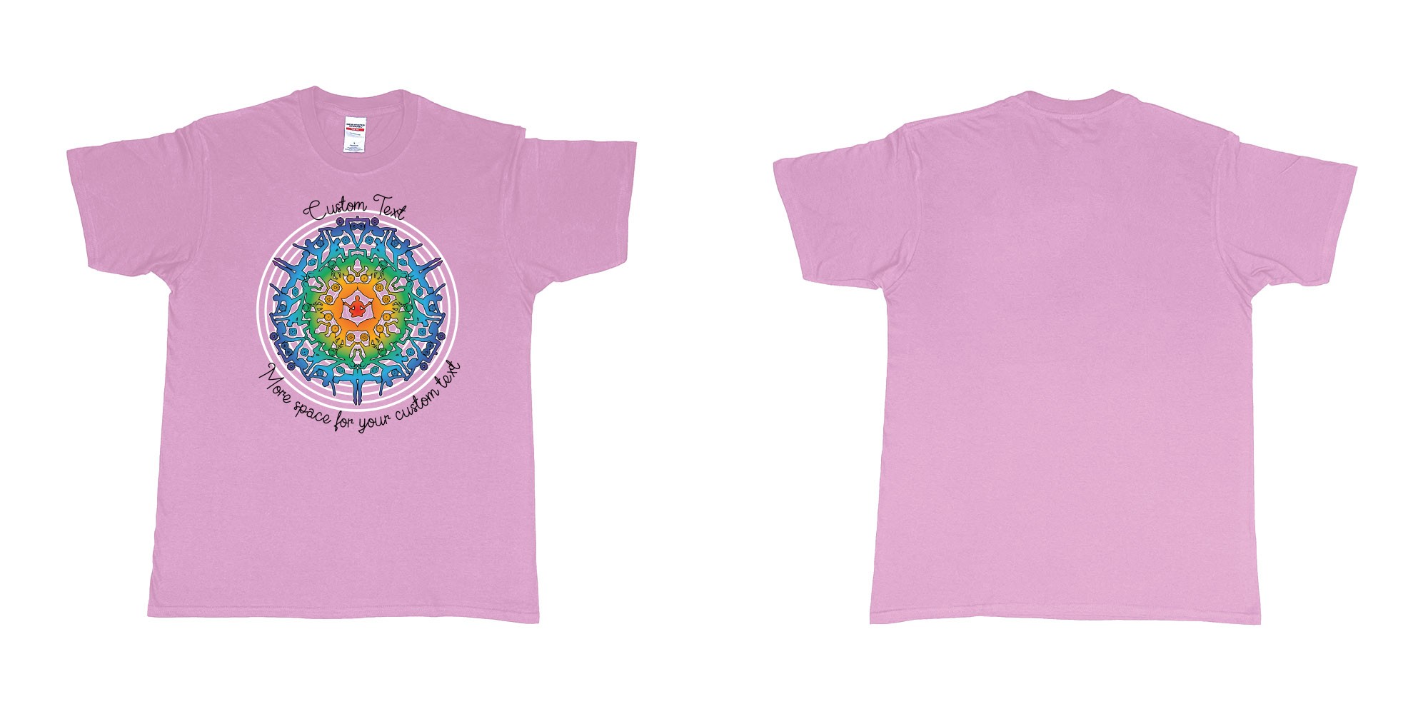 Custom tshirt design yoga mandala in fabric color light-pink choice your own text made in Bali by The Pirate Way