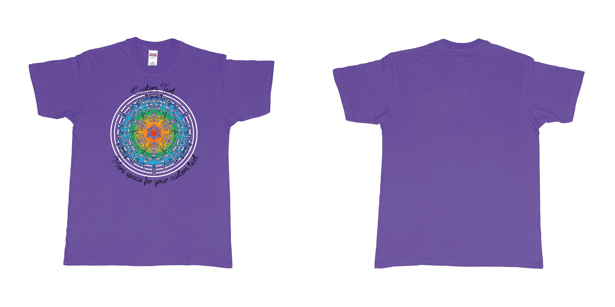 Custom tshirt design yoga mandala in fabric color purple choice your own text made in Bali by The Pirate Way