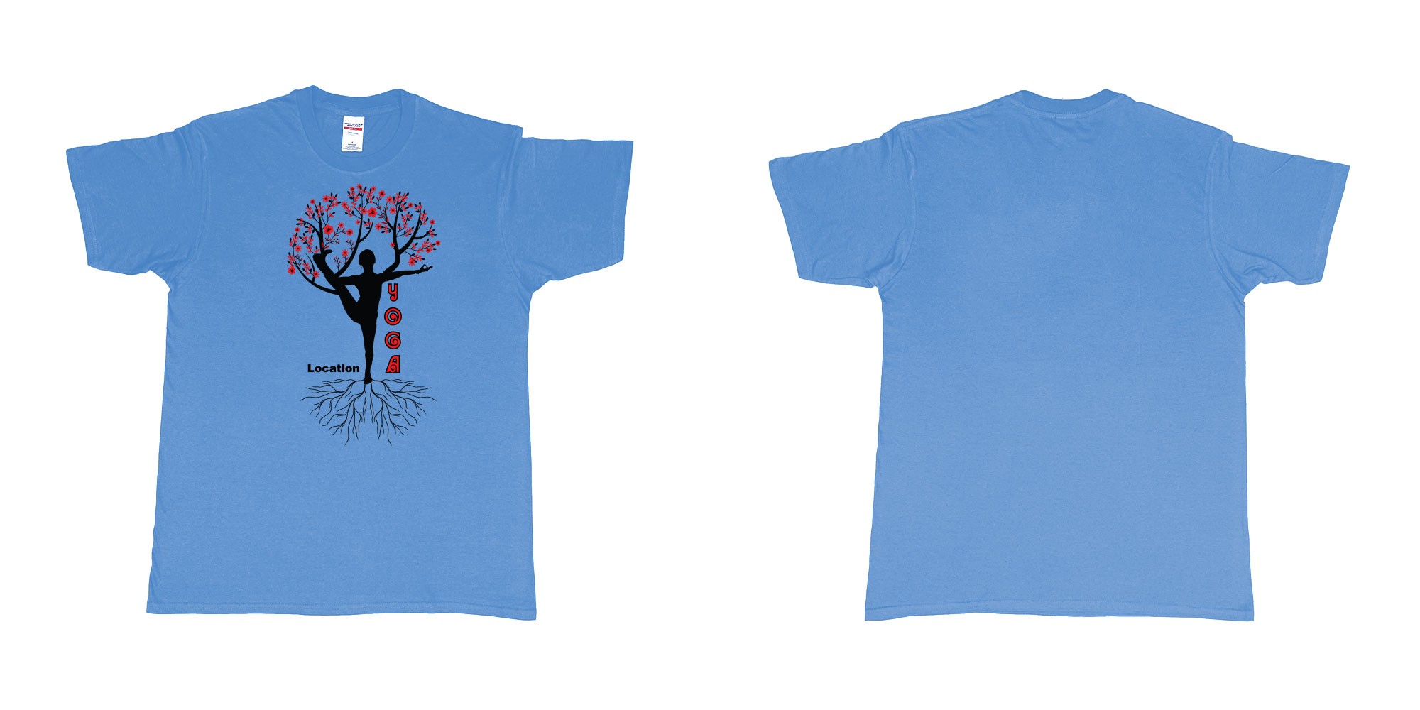 Custom tshirt design yoga tree of life is blooming own logo location design in fabric color carolina-blue choice your own text made in Bali by The Pirate Way