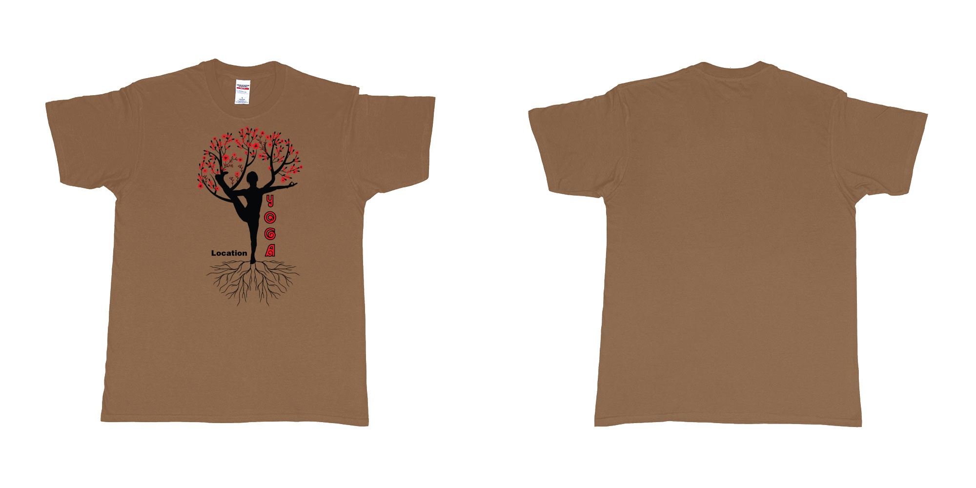 Custom tshirt design yoga tree of life is blooming own logo location design in fabric color chestnut choice your own text made in Bali by The Pirate Way
