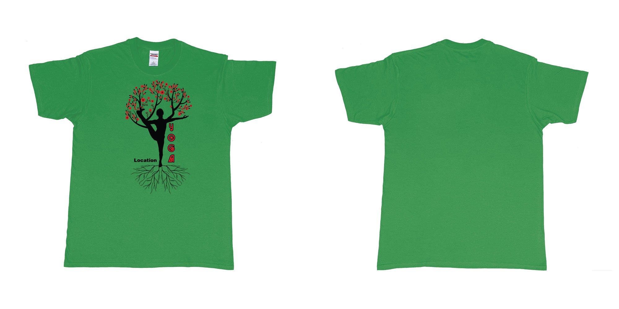 Custom tshirt design yoga tree of life is blooming own logo location design in fabric color irish-green choice your own text made in Bali by The Pirate Way