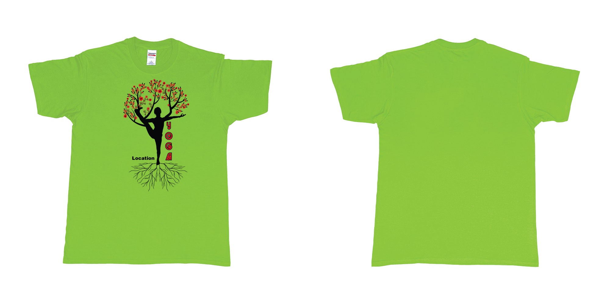 Custom tshirt design yoga tree of life is blooming own logo location design in fabric color lime choice your own text made in Bali by The Pirate Way