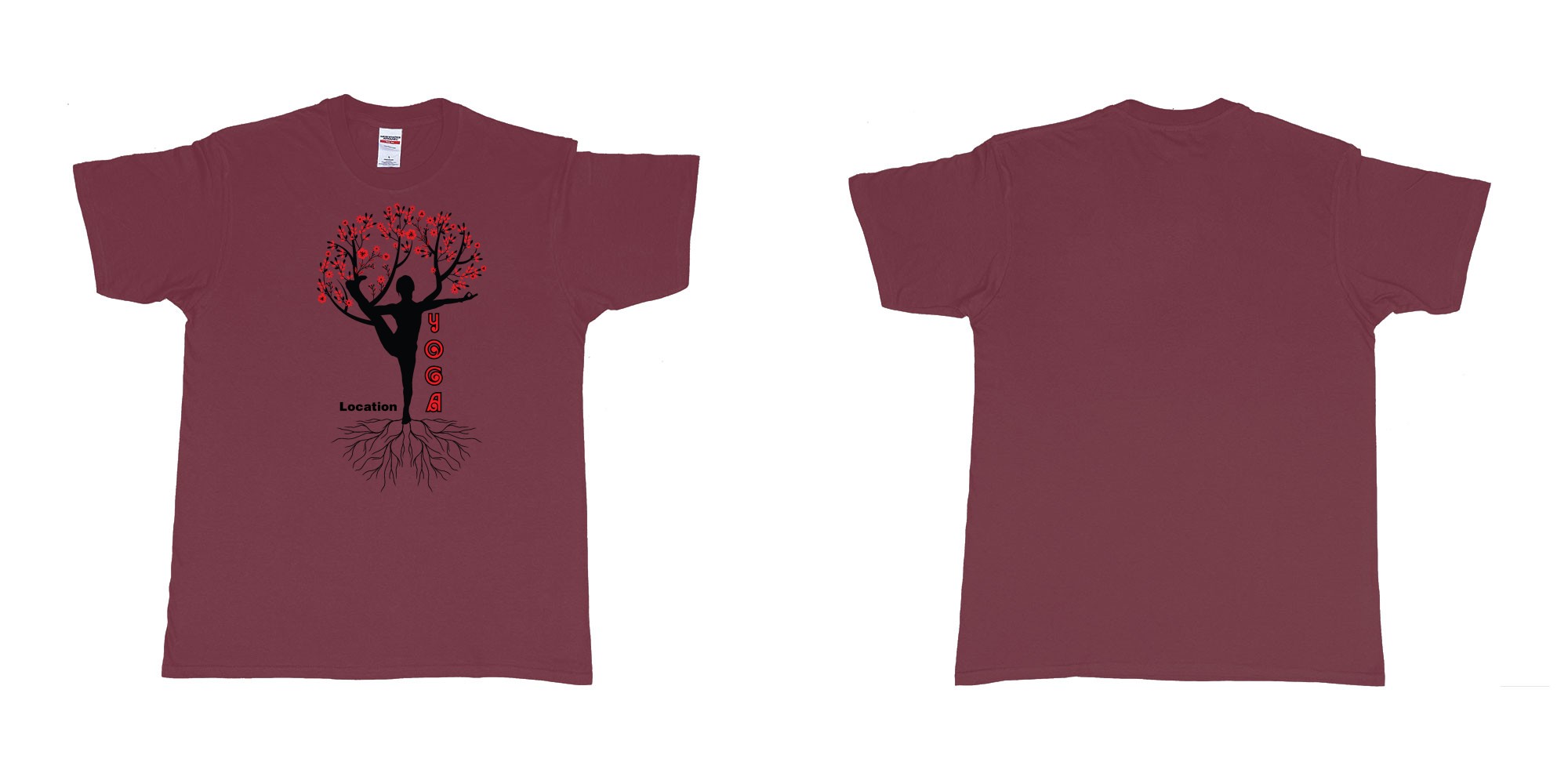 Custom tshirt design yoga tree of life is blooming own logo location design in fabric color marron choice your own text made in Bali by The Pirate Way