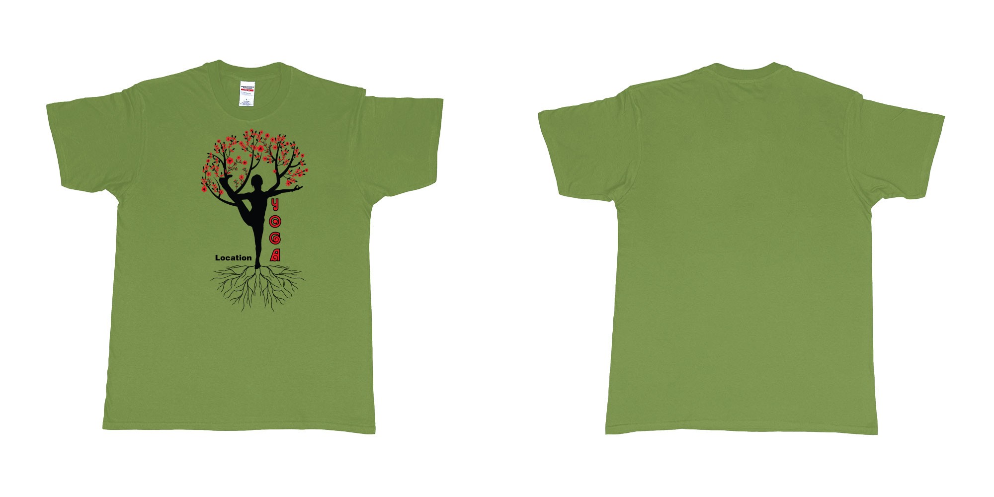 Custom tshirt design yoga tree of life is blooming own logo location design in fabric color military-green choice your own text made in Bali by The Pirate Way