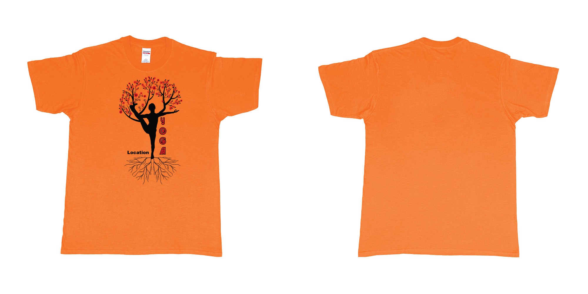 Custom tshirt design yoga tree of life is blooming own logo location design in fabric color orange choice your own text made in Bali by The Pirate Way