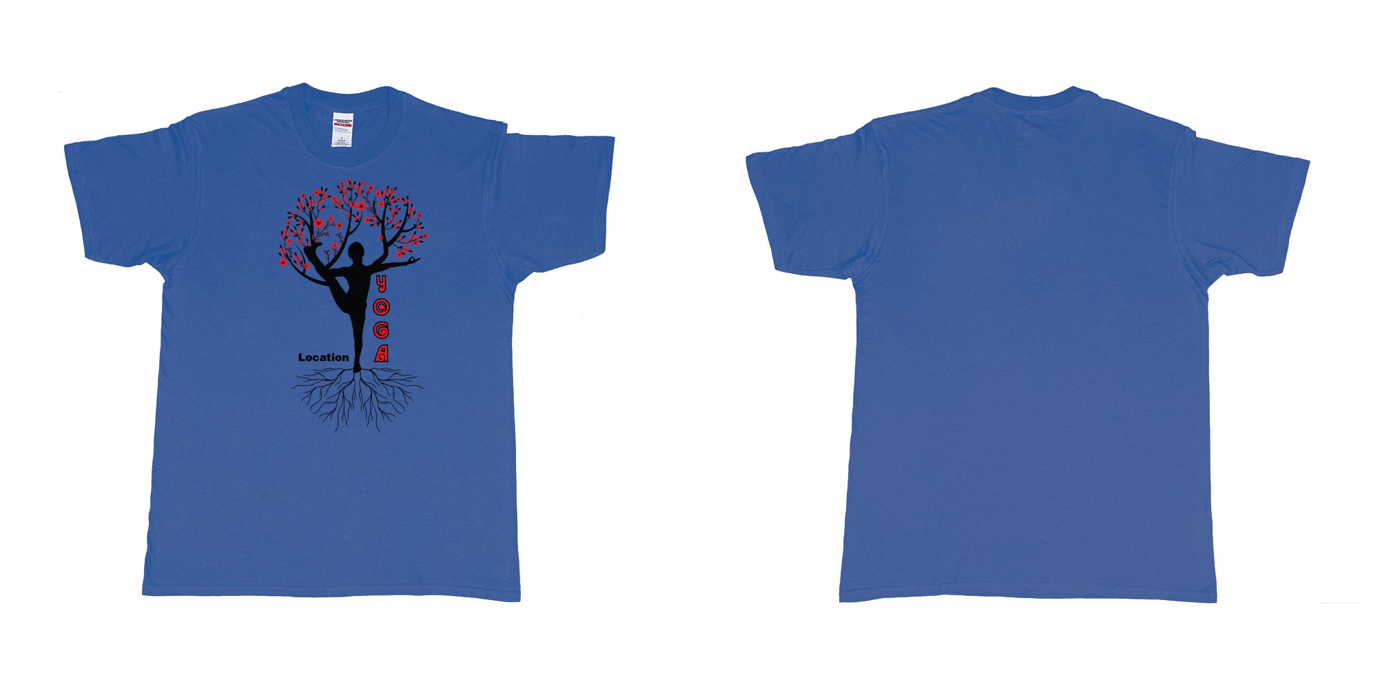 Custom tshirt design yoga tree of life is blooming own logo location design in fabric color royal-blue choice your own text made in Bali by The Pirate Way