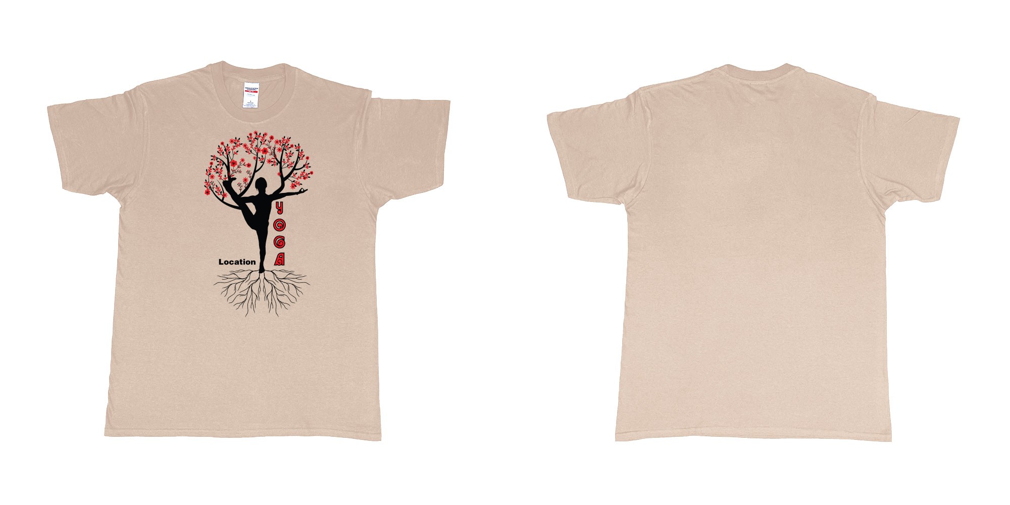 Custom tshirt design yoga tree of life is blooming own logo location design in fabric color sand choice your own text made in Bali by The Pirate Way