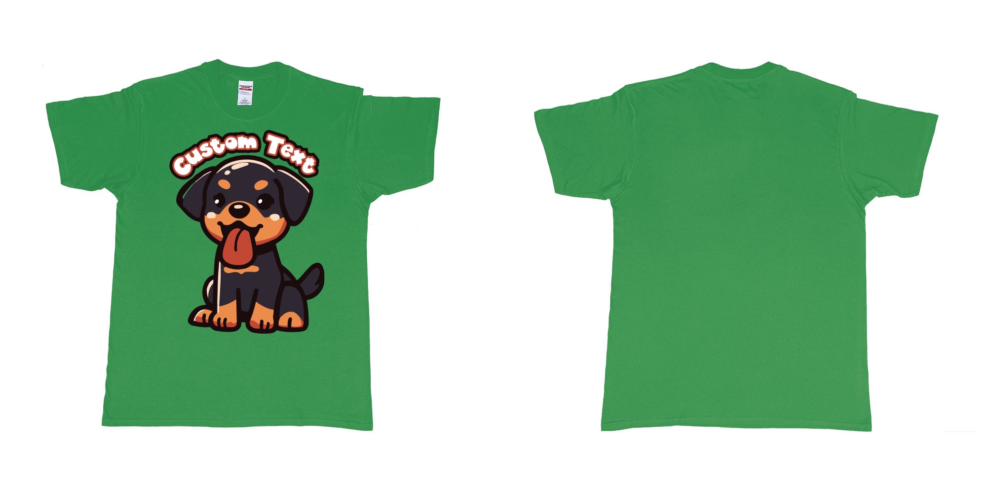 Custom tshirt design yuki rottweiler custom text in fabric color irish-green choice your own text made in Bali by The Pirate Way