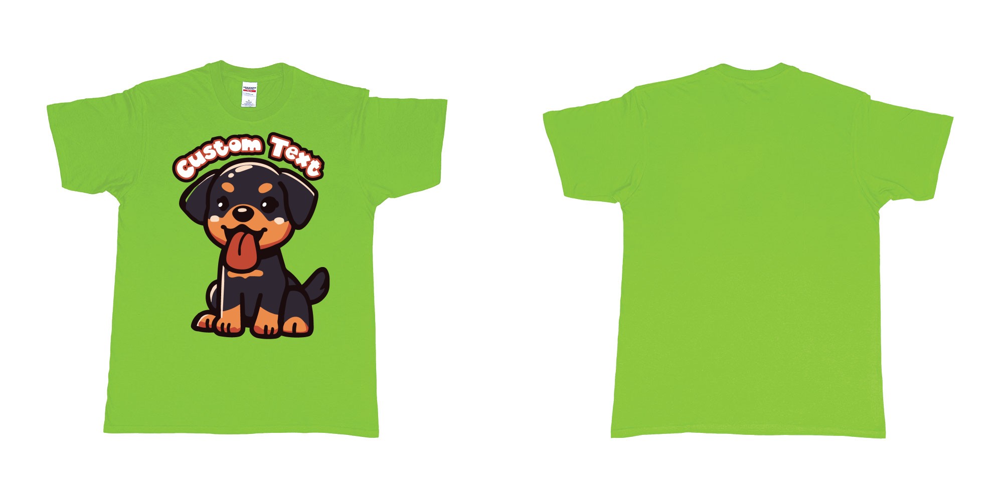 Custom tshirt design yuki rottweiler custom text in fabric color lime choice your own text made in Bali by The Pirate Way