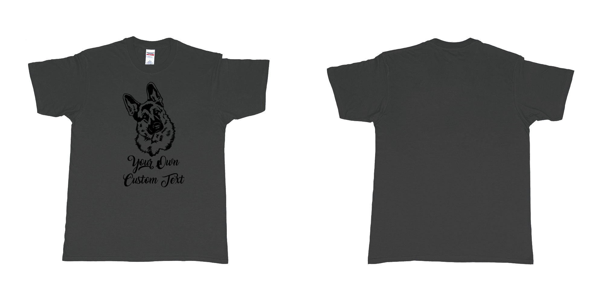 Custom tshirt design zack german shepherd tilts its head your own custom text in fabric color black choice your own text made in Bali by The Pirate Way