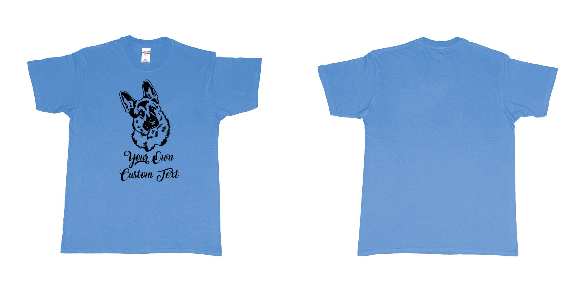 Custom tshirt design zack german shepherd tilts its head your own custom text in fabric color carolina-blue choice your own text made in Bali by The Pirate Way
