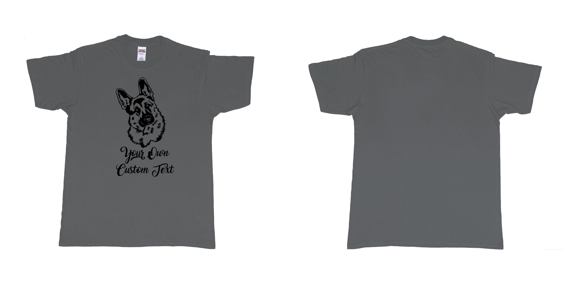 Custom tshirt design zack german shepherd tilts its head your own custom text in fabric color charcoal choice your own text made in Bali by The Pirate Way