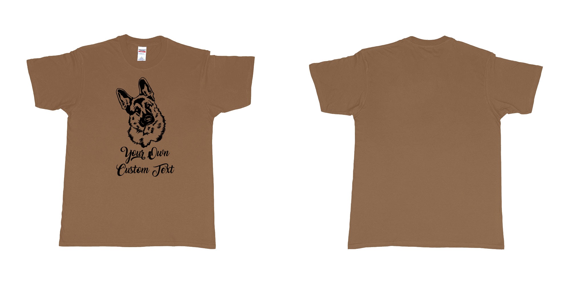 Custom tshirt design zack german shepherd tilts its head your own custom text in fabric color chestnut choice your own text made in Bali by The Pirate Way