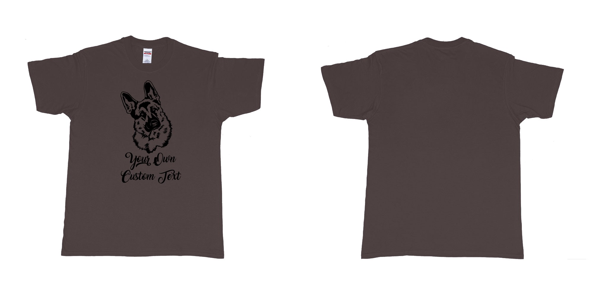 Custom tshirt design zack german shepherd tilts its head your own custom text in fabric color dark-chocolate choice your own text made in Bali by The Pirate Way
